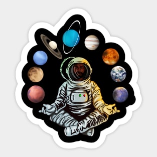 Astronaut, African Man, Meditating Surrounded by Planets Sticker